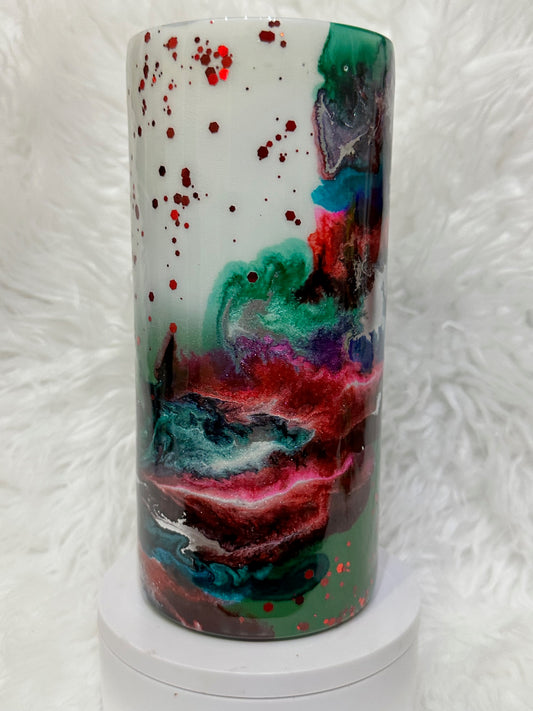 #0068 - Teal Swirl and Red Glitter - 20 oz Thick
