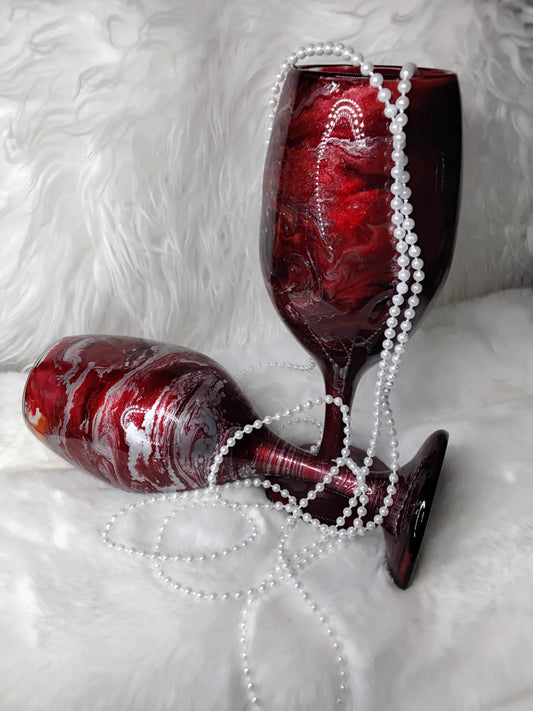 8 oz. Silver/Cranberry Wine Glass Set