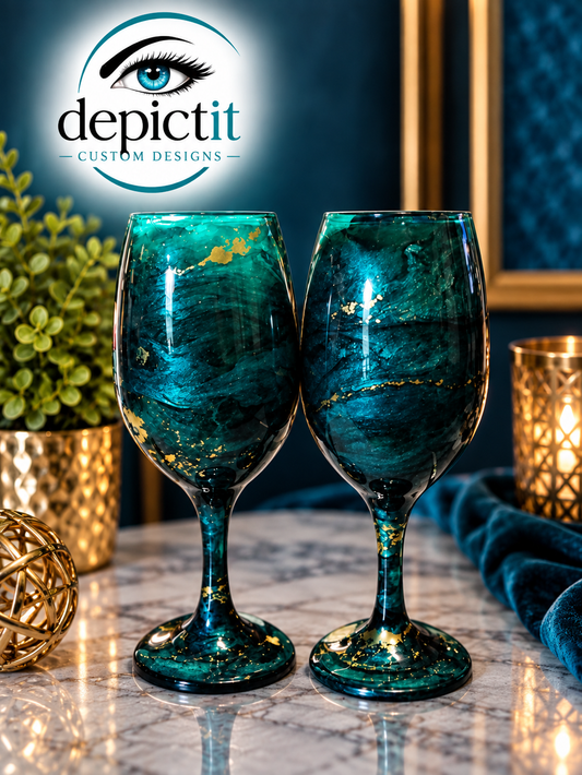 8 oz. Teal Wine Glass Set