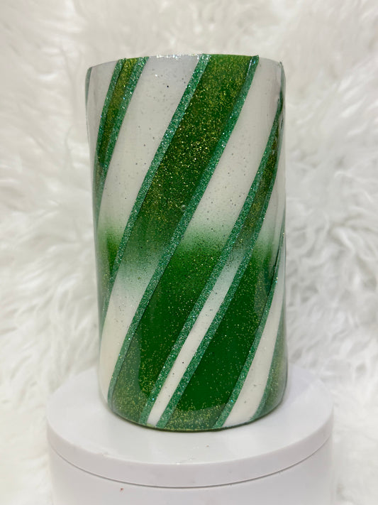 #0084 - Green and White Candy Cane - 14 oz. Wine Tumbler